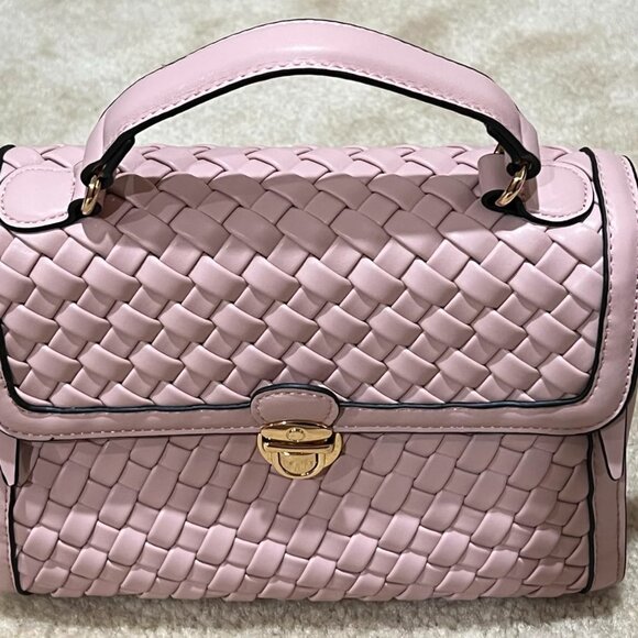 Neiman Marcus Pink Tweed Vegan Leather Hand Woven Handbag - Picture 2 of 8